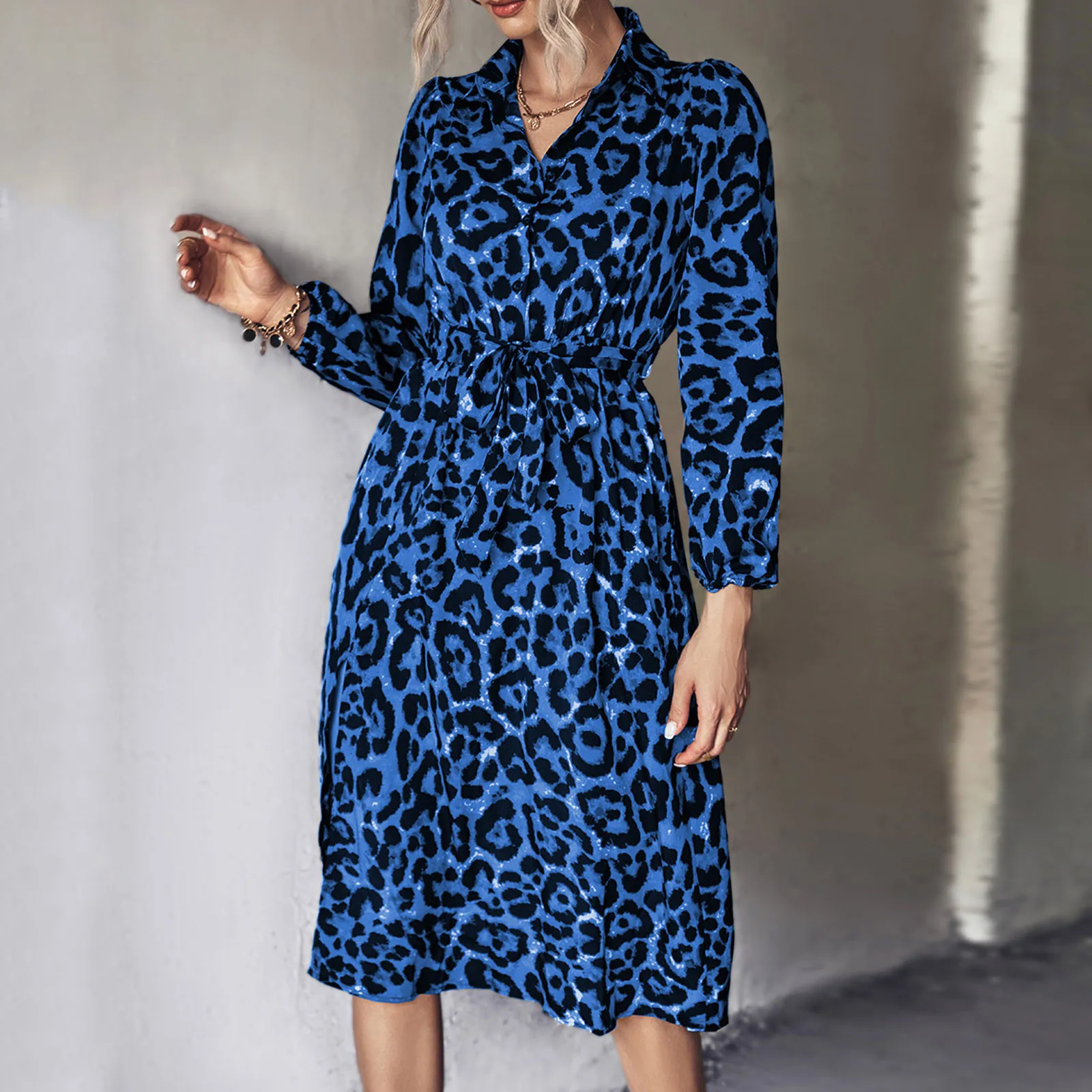 Ladies Sexy Leopard Print Long Sleeve Lace Up Dress Slit Dress Women Casual Dress
Ladies Sexy Leopard Print Long Sleeve Lace Up Dress Slit Dress Women Casual Dress