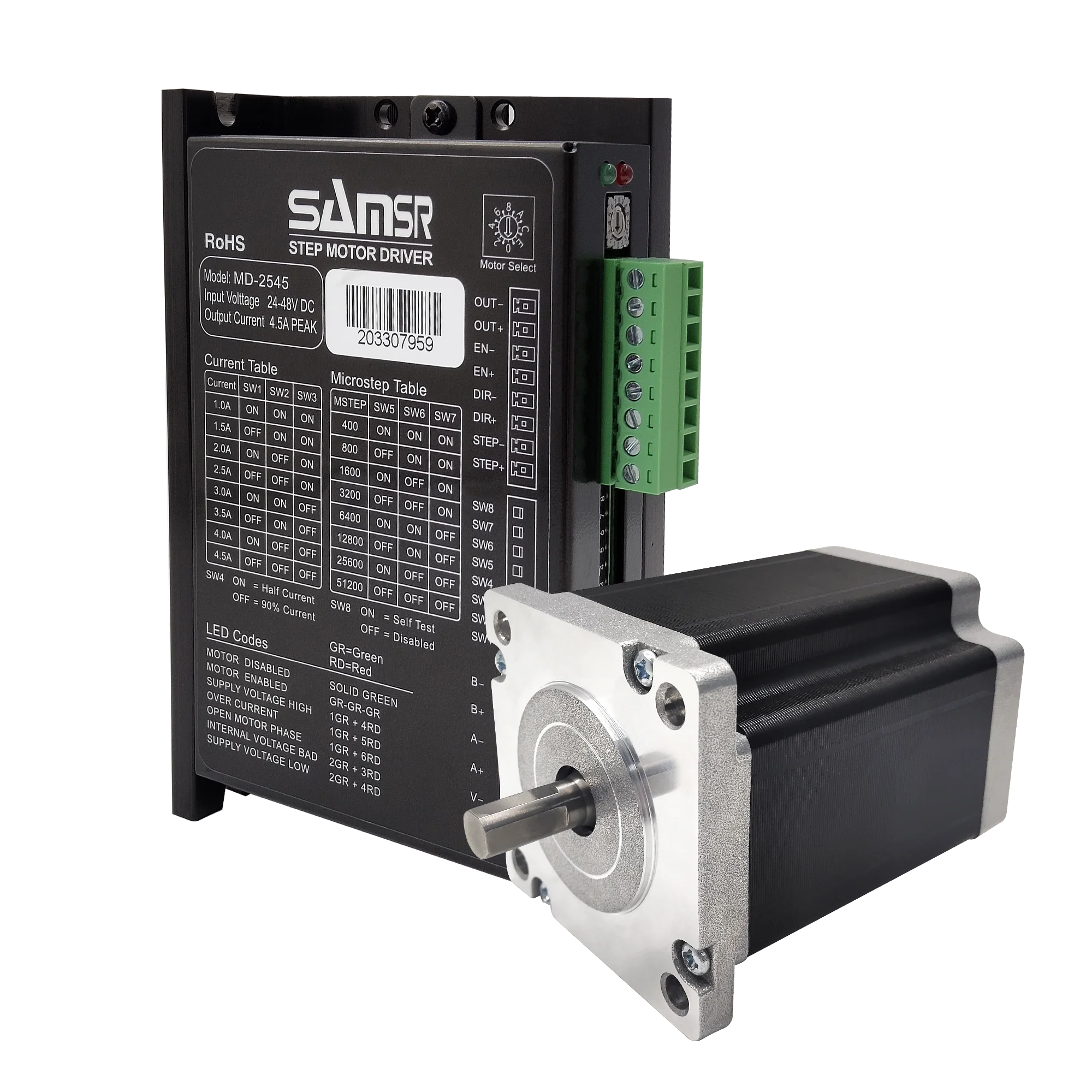 Samsr CE Rohs certificate nema 24 60mm hybrid high precision digital stepper motor kit +MD-2545 step driver for laser machine
Samsr CE Rohs certificate nema 24 60mm hybrid high precision digital stepper motor kit +MD-2545 step driver for laser machine