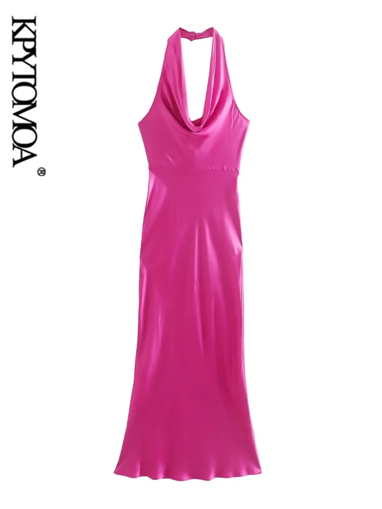 KPYTOMOA Women Fashion Fitted Satin Halterneck Midi Dress Vintage Sleeveless Backless Zipper Female Dresses Vestidos Mujer
KPYTOMOA Women Fashion Fitted Satin Halterneck Midi Dress Vintage Sleeveless Backless Zipper Female Dresses Vestidos Mujer