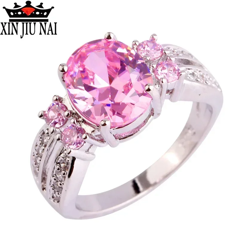 

Модные ювелирные изделия, милый стиль, розовый и белый цвета, высококачественный кубический цирконий, родиевое кольцо, подарок на день Святого Валентина, обручальные кольца для женщин