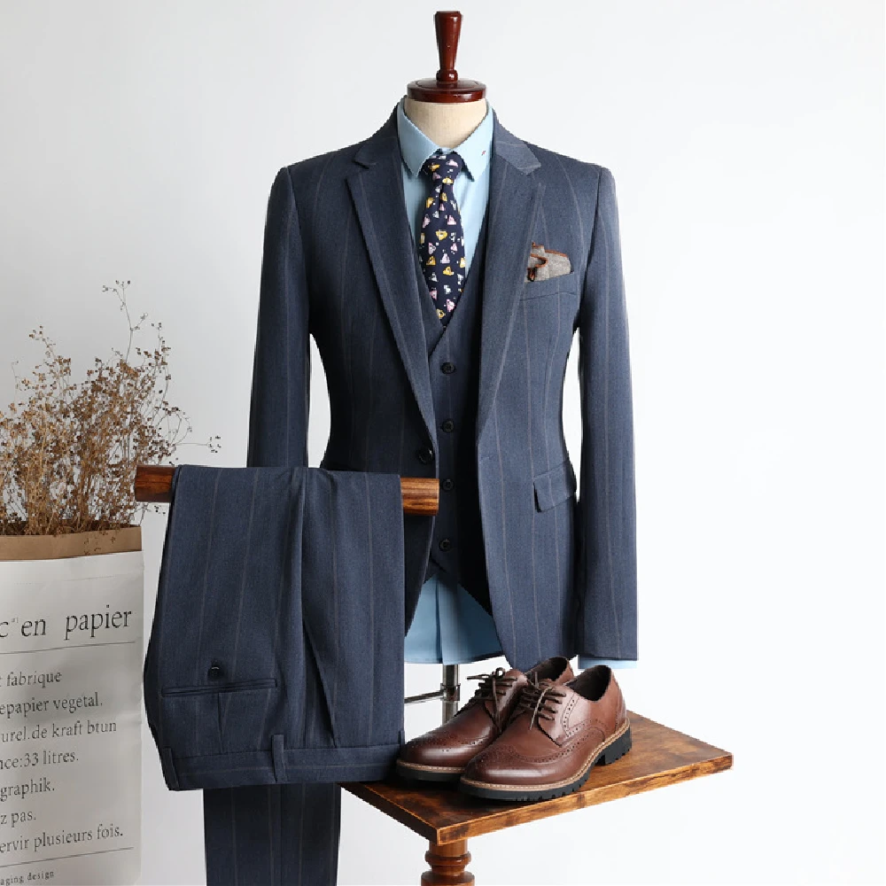 Suit Male Korean Version Slim Blue Striped Business Casual Professional Formal Dress Groomsmen Suit Wedding Dress Suit
Suit Male Korean Version Slim Blue Striped Business Casual Professional Formal Dress Groomsmen Suit Wedding Dress Suit