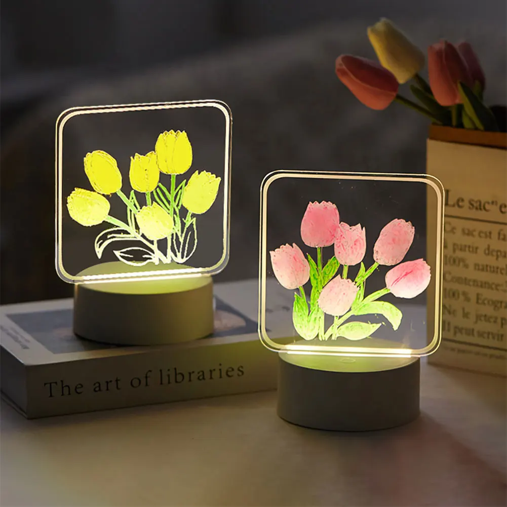 Acrylic LED Tulip Night Light Flower Note Board Lamp DIY Hand-made Painting Tintaging Flower Table Lamp Atmosphere Night Lamp
Acrylic LED Tulip Night Light Flower Note Board Lamp DIY Hand-made Painting Tintaging Flower Table Lamp Atmosphere Night Lamp
