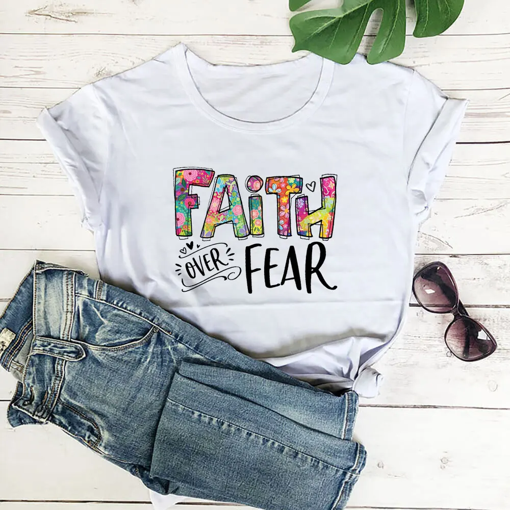 Faith Over Fear New Arrival Christian Shirt 100%Cotton Women Tshirt Funny Summer Casual Short Sleeve Top Faith Tee Gift for Her
Faith Over Fear New Arrival Christian Shirt 100%Cotton Women Tshirt Funny Summer Casual Short Sleeve Top Faith Tee Gift for Her