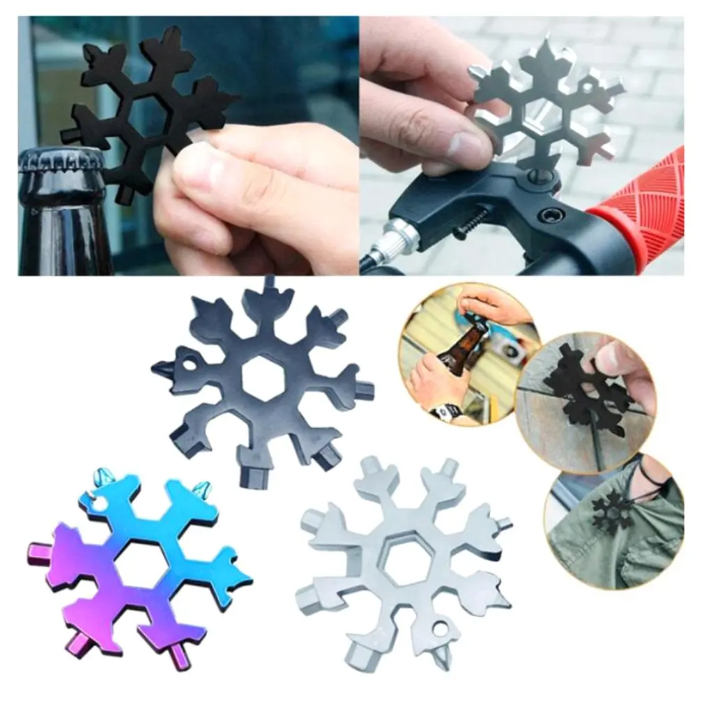 

19-in-1 Snow Keychain Tools Multi-tool Wrenches Combination Stainless Steel Snow Shape Outdoor Portable Snowflake
