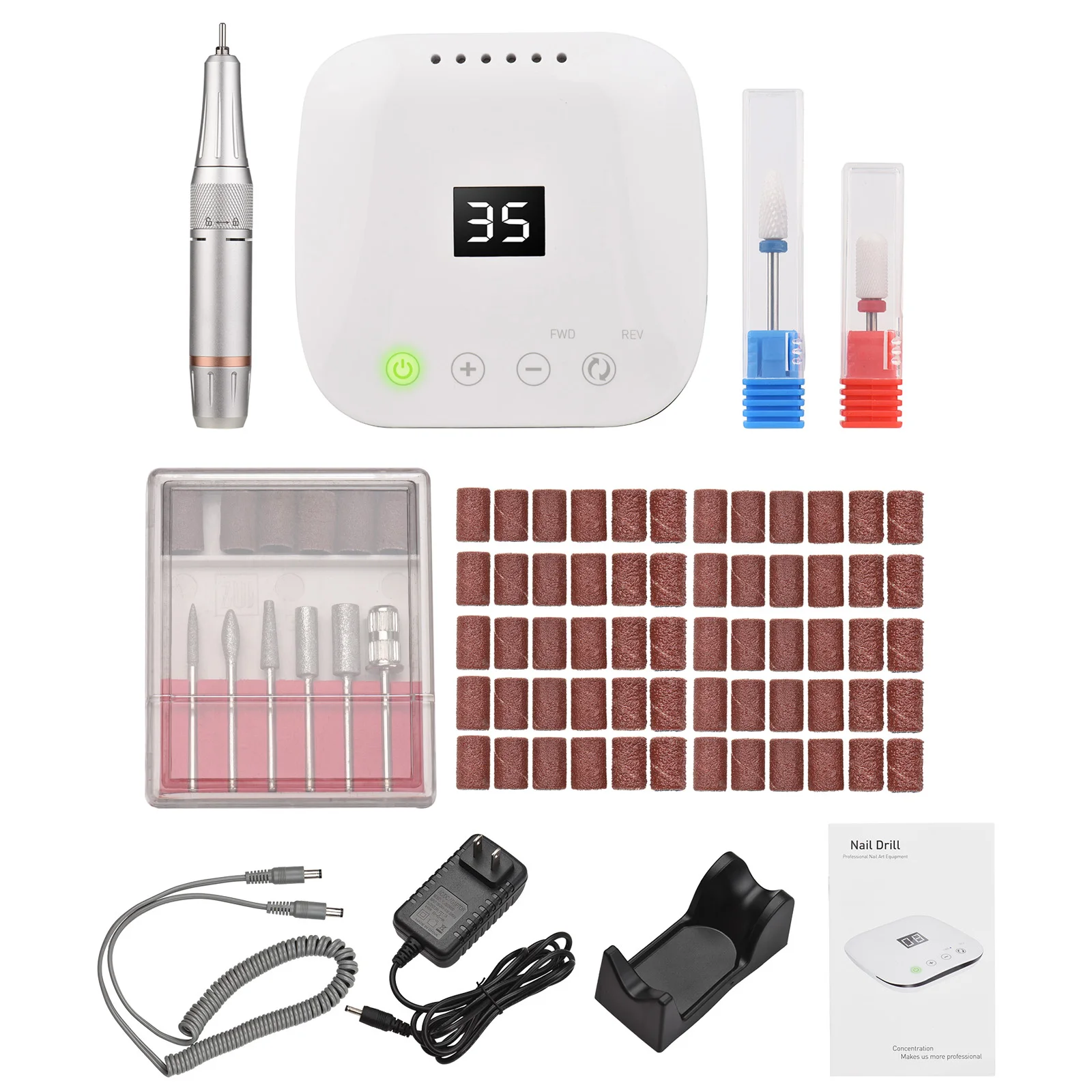 Electric Nail Drill Polish Kit 35000RPM Nail File Manicure Pedicure Tool 2 Ceramic Drill Bits 6 Metal Drill Bits Sanding Bands
Electric Nail Drill Polish Kit 35000RPM Nail File Manicure Pedicure Tool 2 Ceramic Drill Bits 6 Metal Drill Bits Sanding Bands