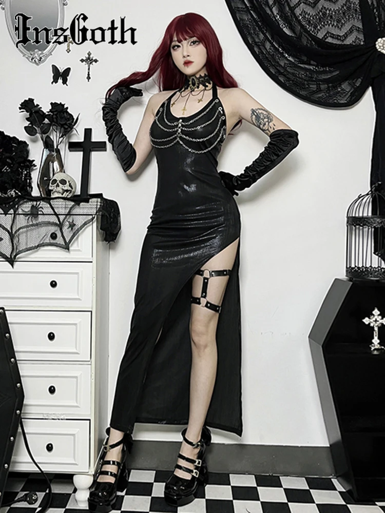 InsGoth Gothic Halter Neck Backless Punk Dresses Women Split Solid Color Cocktail Midi Bodycon Dress Retro Empire Waist Dress
InsGoth Gothic Halter Neck Backless Punk Dresses Women Split Solid Color Cocktail Midi Bodycon Dress Retro Empire Waist Dress