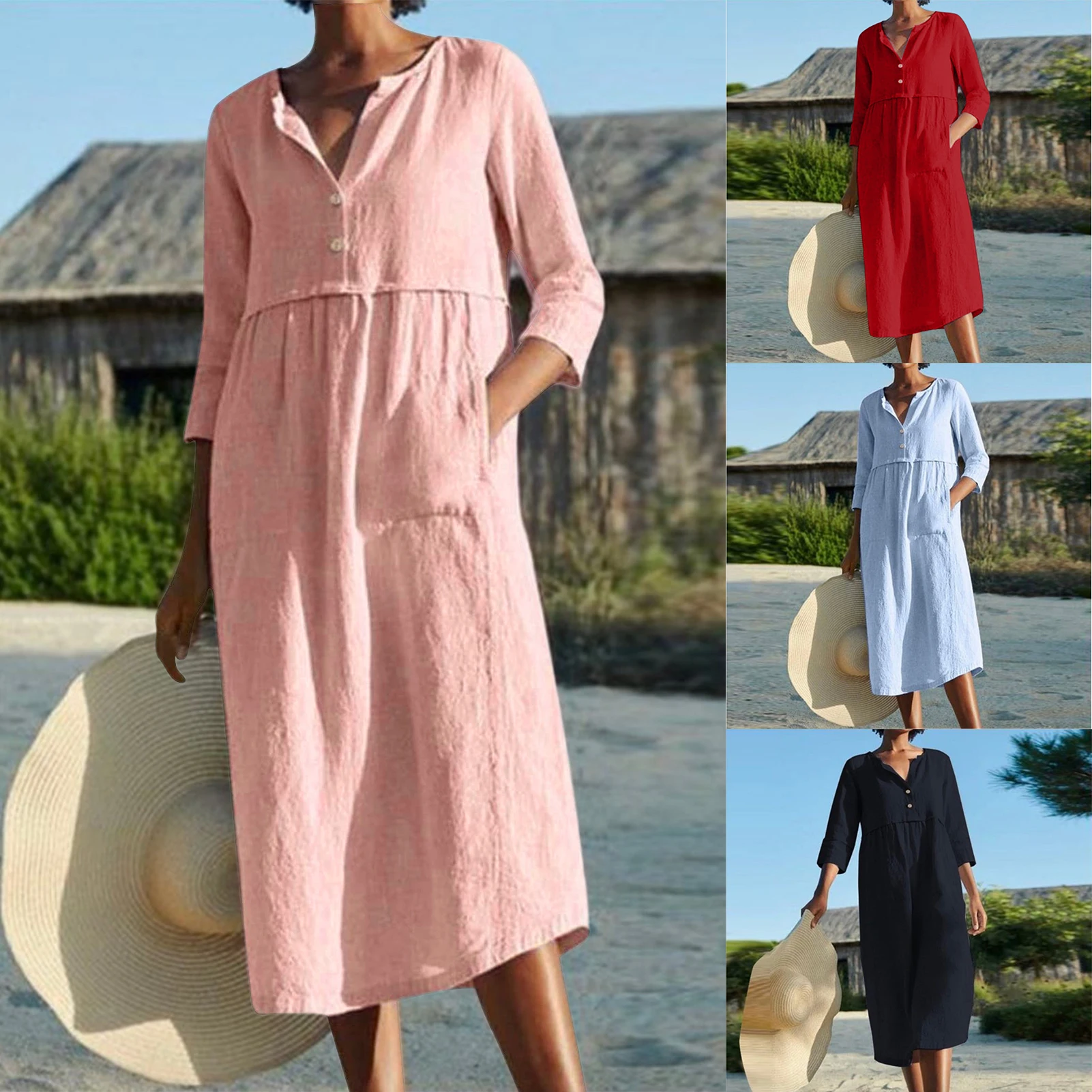 Ladies Basic Maxi Dress Vintage Style Linen Cotton Summer Dress with Pocket Oversized Half Sleeve Button Down Vacation Suit 2023
Ladies Basic Maxi Dress Vintage Style Linen Cotton Summer Dress with Pocket Oversized Half Sleeve Button Down Vacation Suit 2023