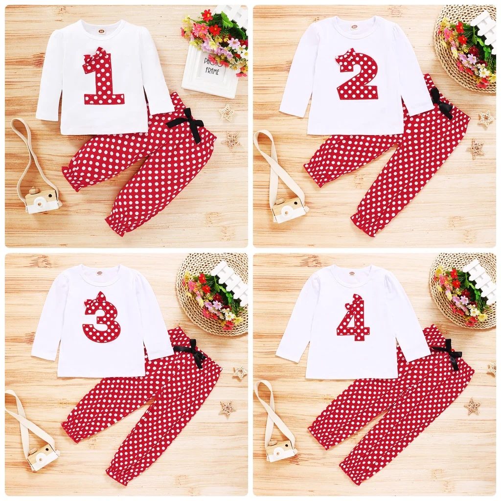 NEW First Birthday Anniversary Costumes Number Design Long Sleeve Shirts Red Polka Dot Pants Toddler Girl Clothes Loungewear
NEW First Birthday Anniversary Costumes Number Design Long Sleeve Shirts Red Polka Dot Pants Toddler Girl Clothes Loungewear