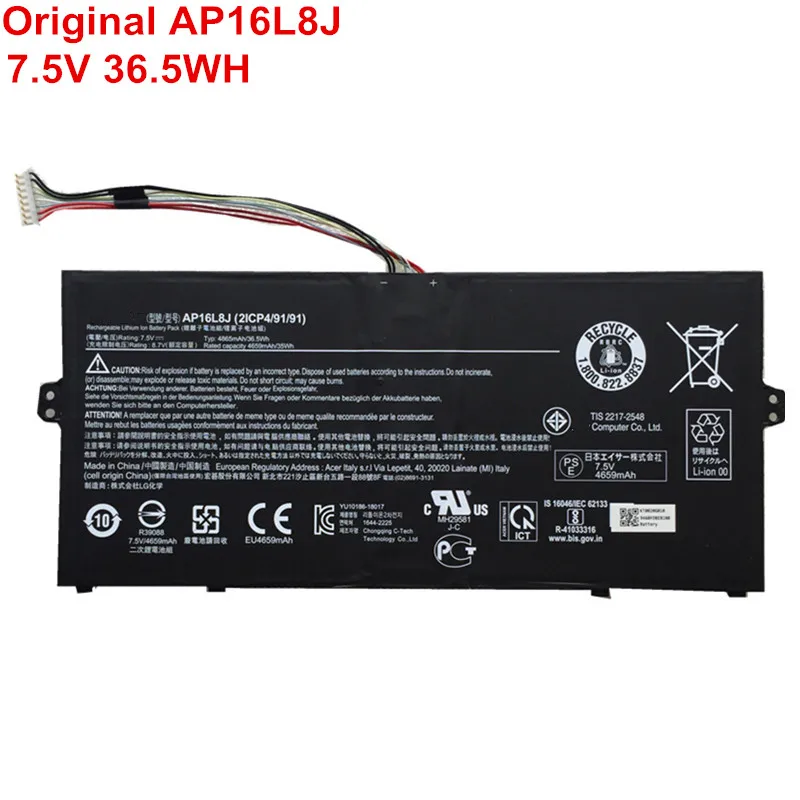 7.5V 36.5WH New Genuine Original Notebook Lithium Battery Laptop AP16L8J For Acer Chromebook Spin 311 CP311-3H-K2RJ 4 Cell
7.5V 36.5WH New Genuine Original Notebook Lithium Battery Laptop AP16L8J For Acer Chromebook Spin 311 CP311-3H-K2RJ 4 Cell