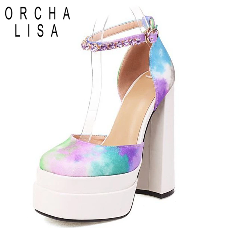 ORCHALISA Flower Color Purple Yellow Party Fashion Woman Pumps Buckle Strap Square Toe High Heels Platform Big Size 33-43 A4589
ORCHALISA Flower Color Purple Yellow Party Fashion Woman Pumps Buckle Strap Square Toe High Heels Platform Big Size 33-43 A4589