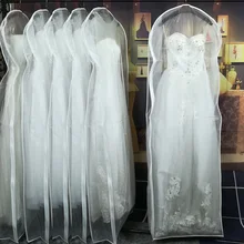 Double-sided Transparent Tulle/Voile Wedding Bridal Dress Dust Cover with Side-zipper for Home Wardrobe Gown Storage Bag JD014