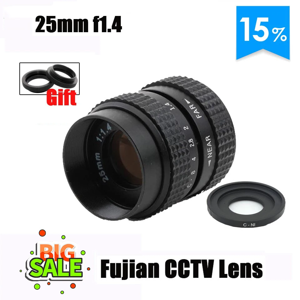 

Fujian 25mm CCTV Camera Micro Lens TV Movie Fixed Focus F1.4 C-N1 Mount for Nikon 1 J5 S2 J4 V3 AW1 S1 J3 V2 J2 J1 V1 Mirrorless