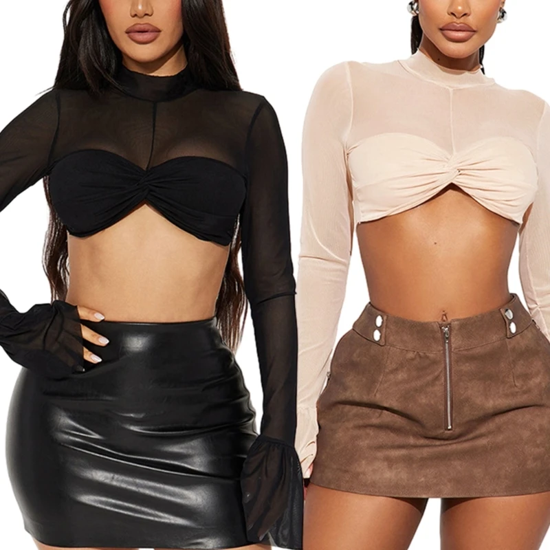 50JB Женские сексуальные укороченные топы с длинными рукавами и прозрачным сетчатым бюстье, уличная одежда Y2K
50JB Женские сексуальные укороченные топы с длинными рукавами и прозрачным сетчатым бюстье, уличная одежда Y2K