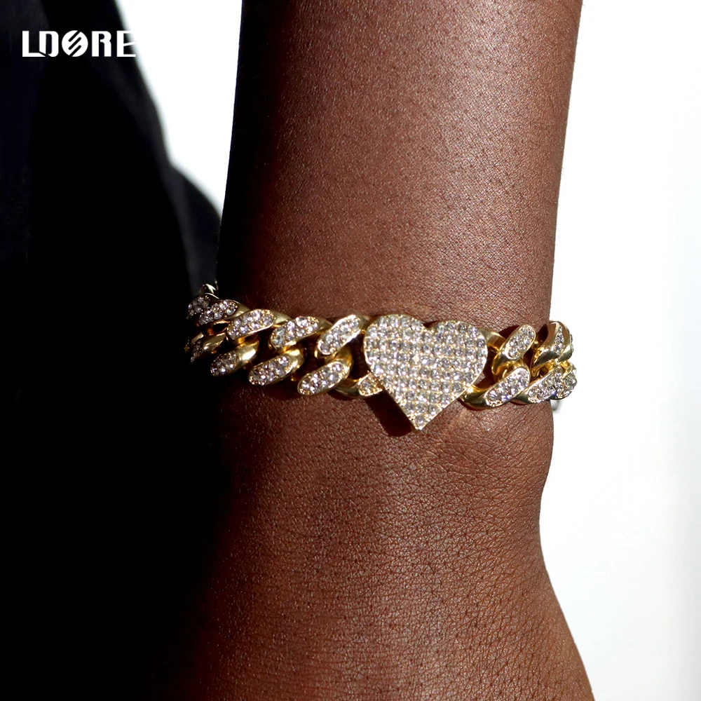Gold Color Crystal Heart Clasp Cuban Bracelets For Men Women Iced Out Rhinestones Cuban Chain Men's Bracelet Punk Hiphop Jewelry
Gold Color Crystal Heart Clasp Cuban Bracelets For Men Women Iced Out Rhinestones Cuban Chain Men's Bracelet Punk Hiphop Jewelry