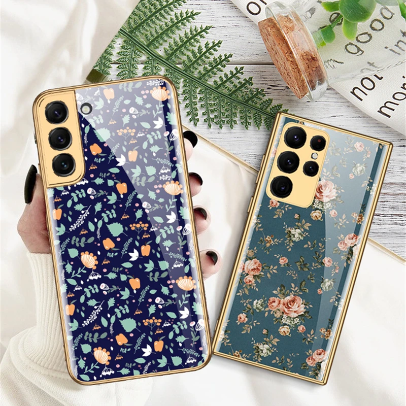 floral Tempered Glass Case For Samsung Galaxy S22 Ultra Case Plating Soft TPU Frame Case for S22 Plus S22 5G
floral Tempered Glass Case For Samsung Galaxy S22 Ultra Case Plating Soft TPU Frame Case for S22 Plus S22 5G