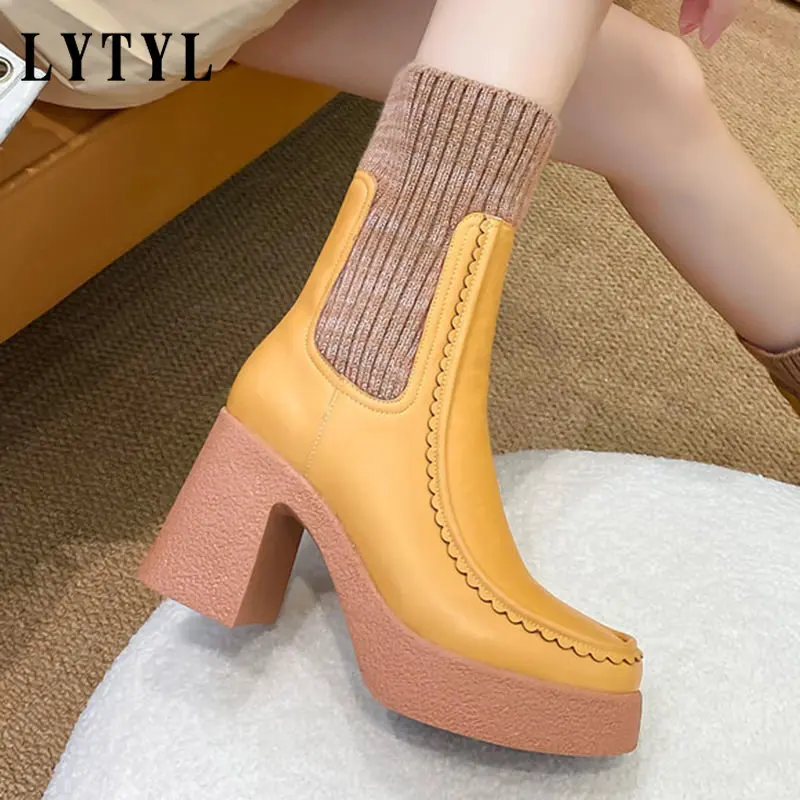 Chunky Heels Short Boots Woman Thick Sole Knit Socks Boots Platform Shoes Women High Heels Patchwork Stretch Boots Women A2-32
Chunky Heels Short Boots Woman Thick Sole Knit Socks Boots Platform Shoes Women High Heels Patchwork Stretch Boots Women A2-32