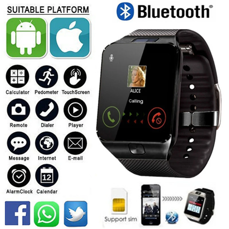 DZ09 цифровые электронные смарт-часы для мужчин/женщин с камерой Bluetooth совместимый