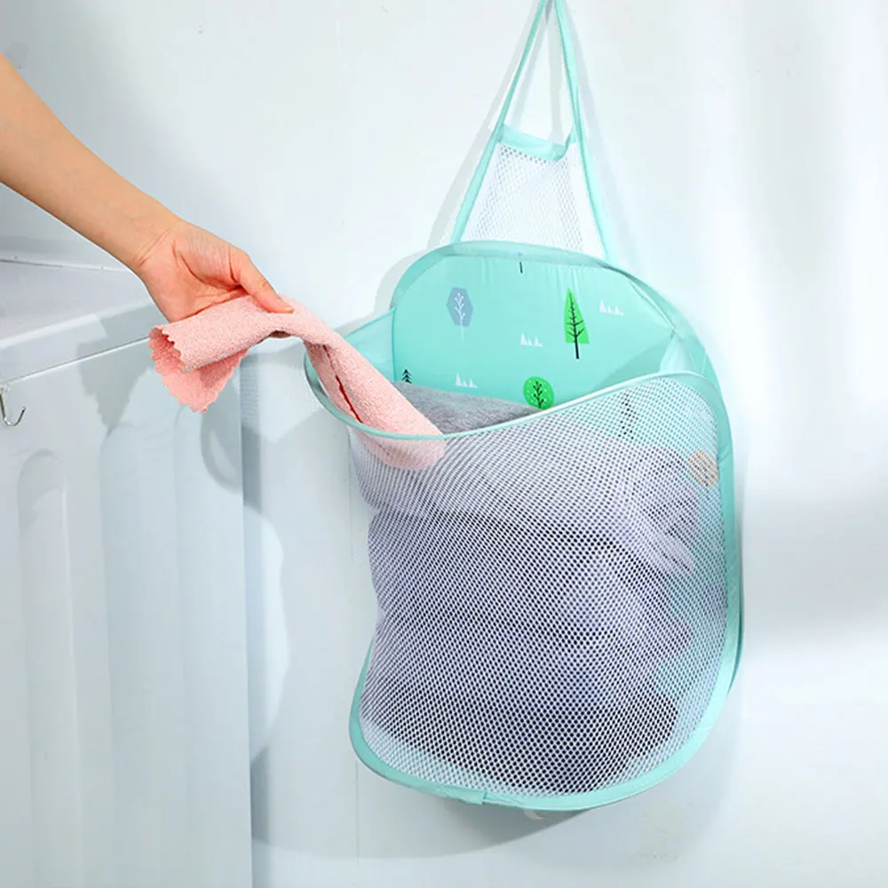 

Opvouwbare Wasmand Organizer Voor Vuile Kleren Badkamer Kleding Mesh Opbergtas Huishouden Muur Opknoping Mand Frame Emmer