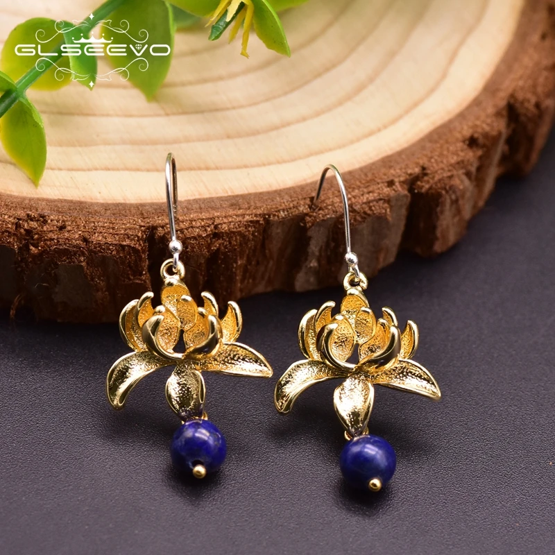 GLSEEVO Natural Lapis Lazuli Flower 925 Sterling Silver Ear Hook Drop Earrings For Women Wedding Party Fine Handmade Gift GE0037
GLSEEVO Natural Lapis Lazuli Flower 925 Sterling Silver Ear Hook Drop Earrings For Women Wedding Party Fine Handmade Gift GE0037