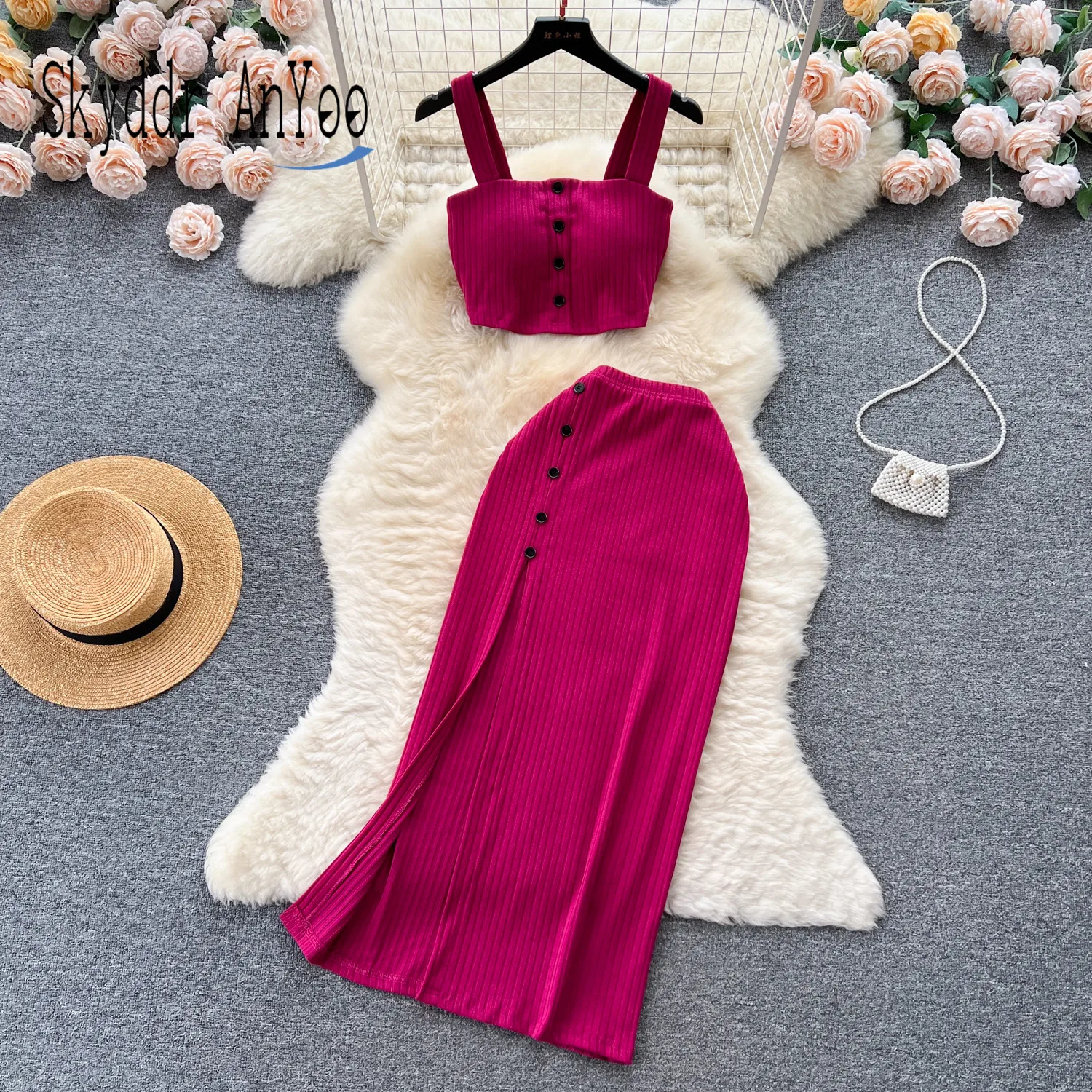 Женский летний костюм, Привлекательный комплект из двух предметов, укороченные топы и облегающая юбка с высокой талией и разрезом, элегантные комплекты из 2 предметов, женская одежда 
Женский летний костюм, Привлекательный комплект из двух предметов, укороченные топы и облегающая юбка с высокой талией и разрезом, элегантные комплекты из 2 предметов, женская одежда