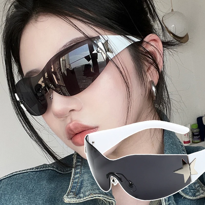 

New Punk Five-pointed Star Sunglasses for Women Men Fashion Y2K Unisex Rimless One-pieces Eyeglasses Shades Eyewear Accessories