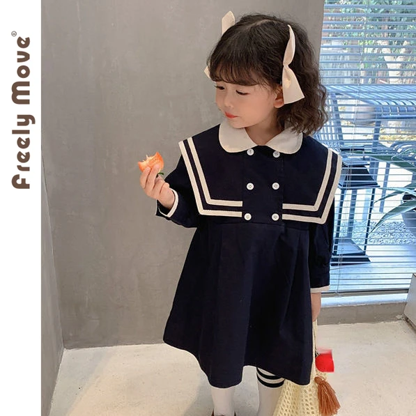 

Freely Move Preppy Style Children Dress for 2-6Y Girls 2023 New Girls Dress Autumn Long Sleeve Lapel Princess Dress Kid Clothes