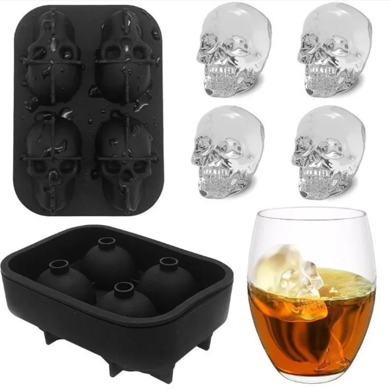 

3D Skull Ice Cube Maker Ice Ball Mold Silicone Ice Cube Tray for Party Bar Summer Whisky Wine Drinks Silicon Type Ice Cube Molds