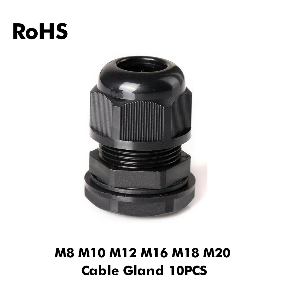 

10PCs Waterproof Cable Entry Gland Black Plastic Seal Joint Nylon M8 M10 M12 M16 M18 M20 IP68 White Cable Fixing Nylon Connector