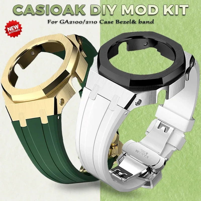 

New Mod Kit For Casioak GA2100 GA2110 Stainless Steel Metal Bezel Rubber Strap for casio g shock GAB2100 case With Screws Corre