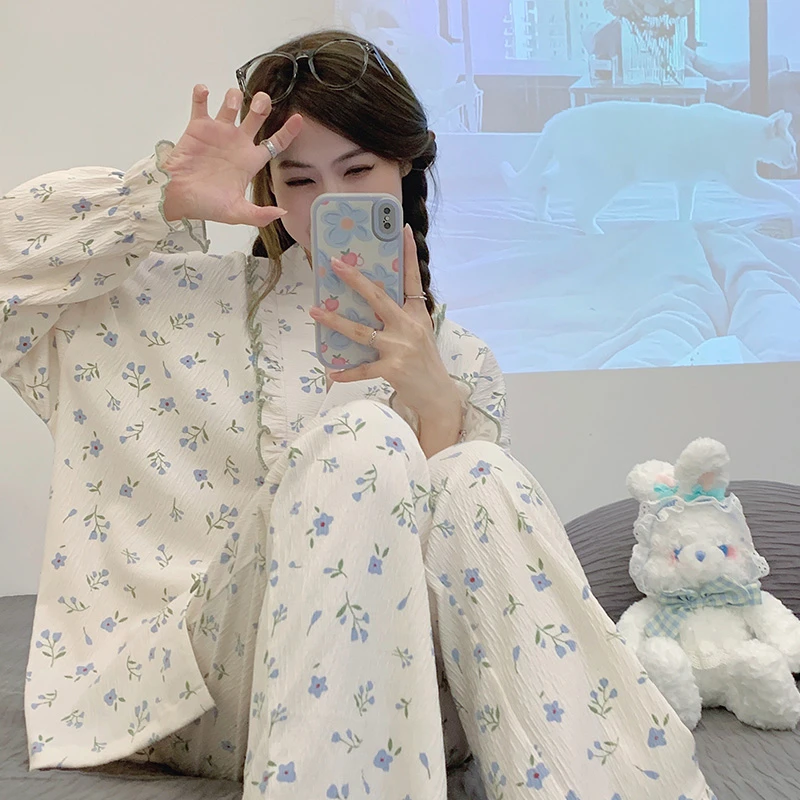 Adult Women Pajama Sets Clothes Korean Loose Sweet Sleepwear Flower Print Pyjama Pour Femme Long Sleeve Cotton Loungewear Girl
Adult Women Pajama Sets Clothes Korean Loose Sweet Sleepwear Flower Print Pyjama Pour Femme Long Sleeve Cotton Loungewear Girl