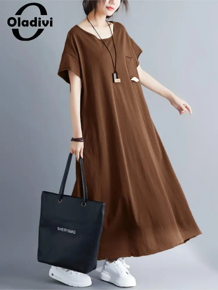 Oladivi 4 Colors Oversized Clothing Women Short Sleeve O-Neck Casual Loose Midi Dresses Summer 2022 New Ladies Cotton Dress 8556
Oladivi 4 Colors Oversized Clothing Women Short Sleeve O-Neck Casual Loose Midi Dresses Summer 2022 New Ladies Cotton Dress 8556