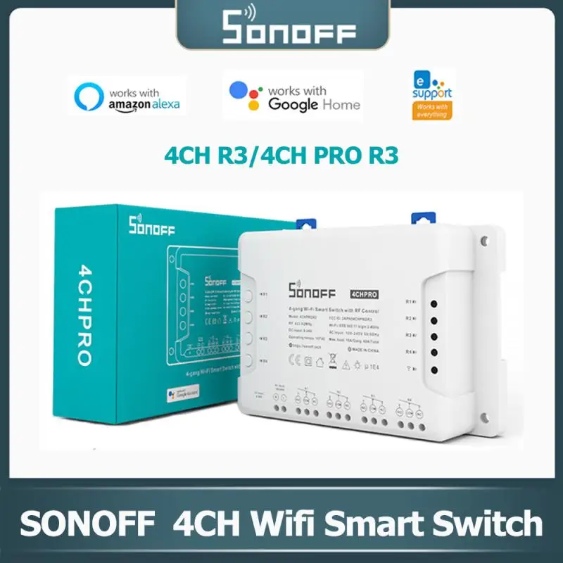 

SONOFF 4CH R3/PROR3 Smart WIFI Switch 10A/2200W 4 Gang Timer DIY Switch 433MHZ Smart Home APP Remote Control Via EweLink Alexa