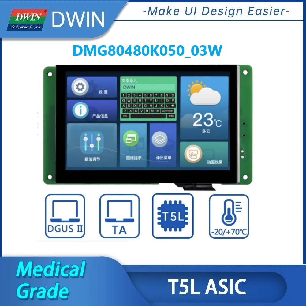 

DWIN 5 Inch TFT LCD HMI Display Module 800*480 RS232/RS485 IPS Capacitive Resistive Touch Panel For Arduino DMG80480K050_03W