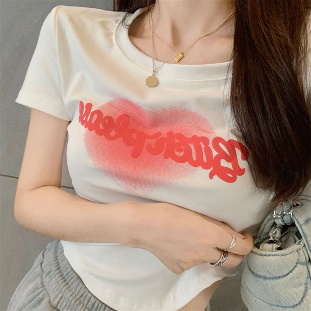 Woman T-Shirts Letter Printed Short Sleeve Graphic T Shirt Round Neck Korean Style Shirt Tee Female Summer Fashion Casual Wear
Woman T-Shirts Letter Printed Short Sleeve Graphic T Shirt Round Neck Korean Style Shirt Tee Female Summer Fashion Casual Wear