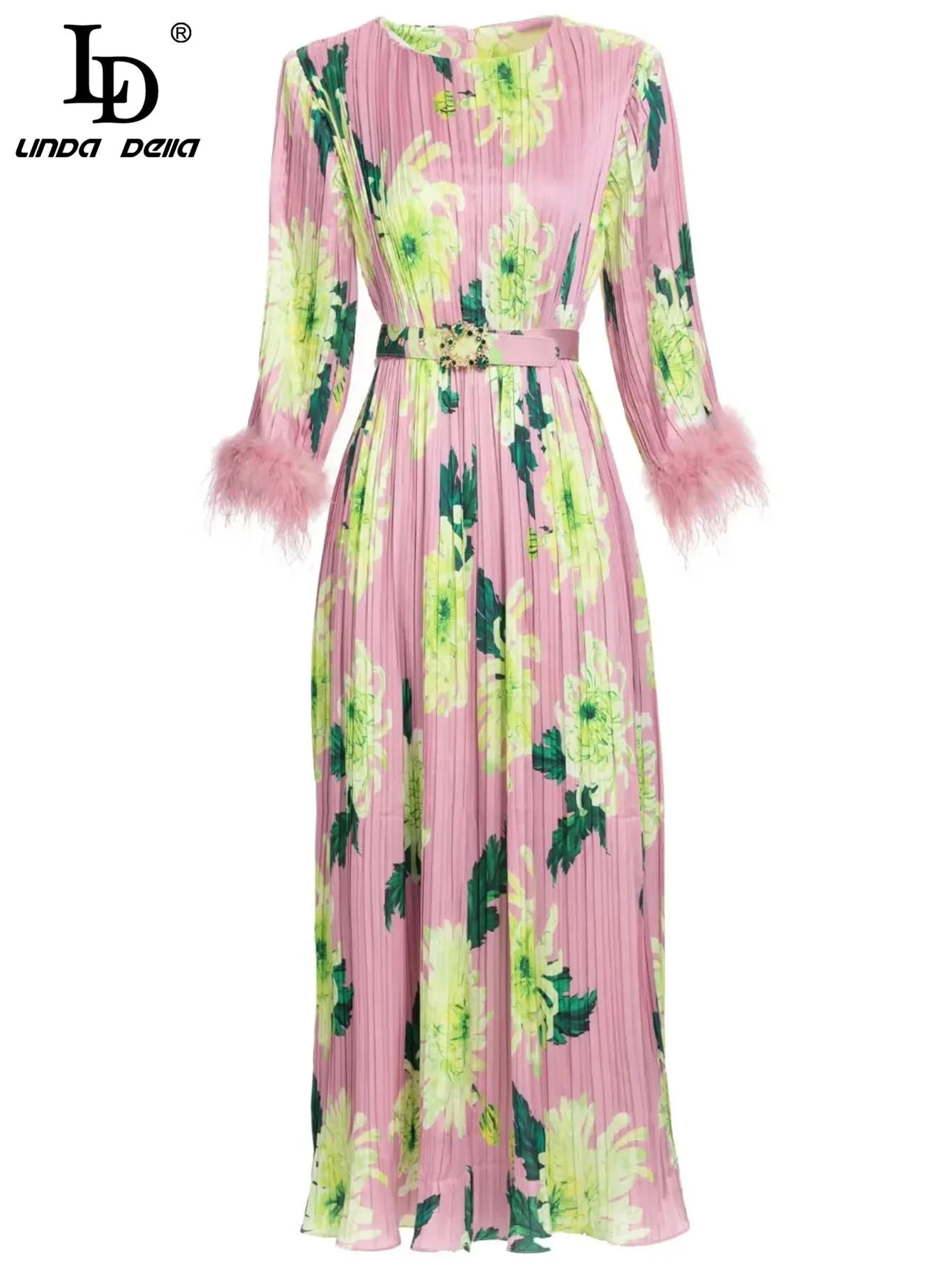 LD LINDA DELLA Fashion Runway Autumn Dress Women's Three Quarter Sleeve Tassel Sashes Diamonds Flower Print Pleated Midi Dress
LD LINDA DELLA Fashion Runway Autumn Dress Women's Three Quarter Sleeve Tassel Sashes Diamonds Flower Print Pleated Midi Dress