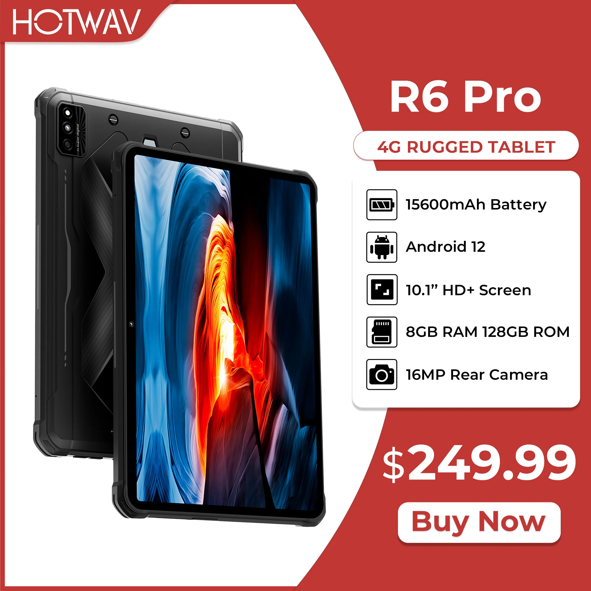 HOTWAV R6 Pro Rugged Tablet 15600mAh Android 12 10.1 Inch HD+ Pad 8GB 128GB Octa Core 16MP Camera Dual SIM Glove Mode Tablets PC 
HOTWAV R6 Pro Rugged Tablet 15600mAh Android 12 10.1 Inch HD+ Pad 8GB 128GB Octa Core 16MP Camera Dual SIM Glove Mode Tablets PC
