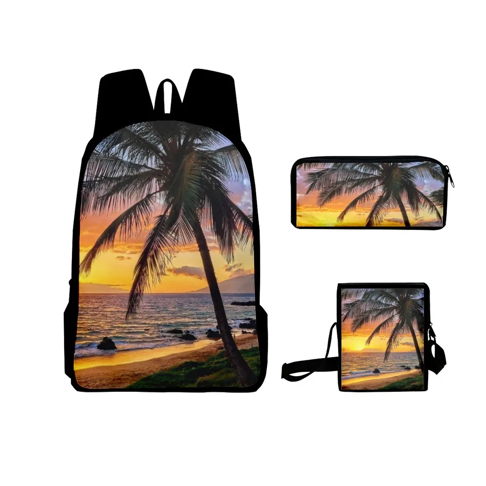 

Fashion Trendy Coconut Tree 3D Print 3pcs/Set pupil School Bags Laptop Daypack Backpack Inclined shoulder bag Pencil Case