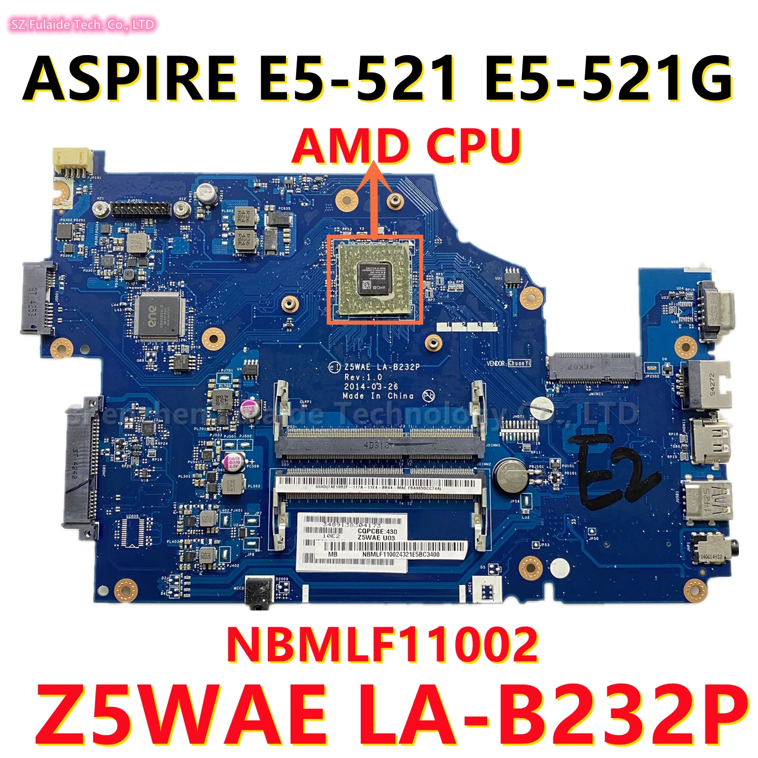Материнская плата Z5WAE LA-B232P для ноутбука ACER Aspire E5-521 5-521G, материнская плата Core AMD EM6110 CPU NBMLF11002 100% протестирована ОК
Материнская плата Z5WAE LA-B232P для ноутбука ACER Aspire E5-521 5-521G, материнская плата Core AMD EM6110 CPU NBMLF11002 100% протестирована ОК