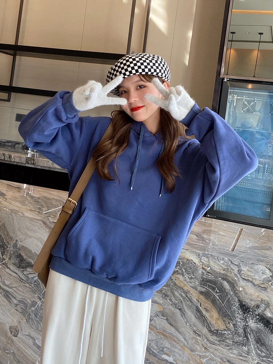 Spring and autumn new all-match small fresh loose pullover women's long-sleeved top coat with hood solid color
Spring and autumn new all-match small fresh loose pullover women's long-sleeved top coat with hood solid color