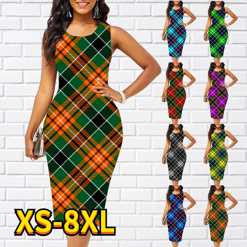 Women's Summer Round Neck Fashion Casual Dress Knee Length Dress Fashion Sleeveless Plaid Print Women's Straight Skirt 2022
Women's Summer Round Neck Fashion Casual Dress Knee Length Dress Fashion Sleeveless Plaid Print Women's Straight Skirt 2022