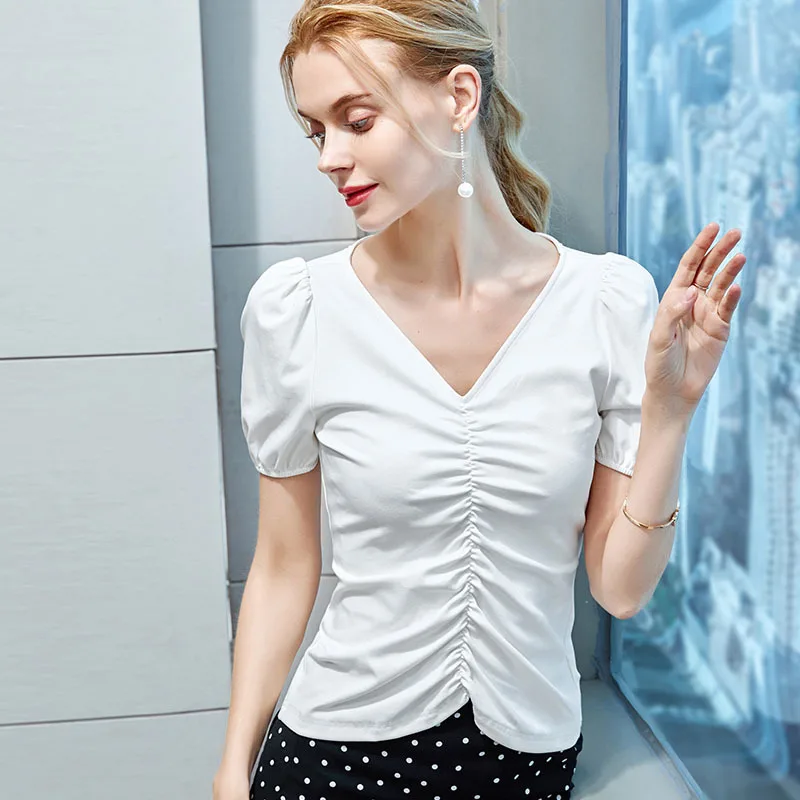 Новинка лета 2023, белая футболка с коротким рукавом и V-образным вырезом 
Новинка лета 2023, белая футболка с коротким рукавом и V-образным вырезом