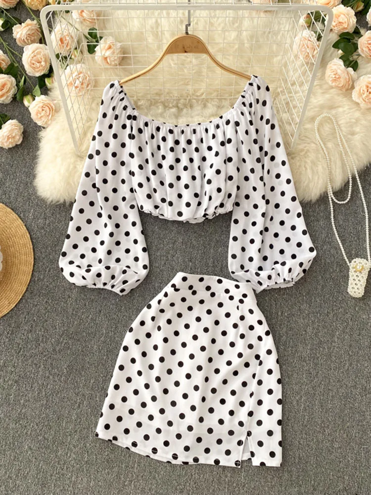 European Suits Sexy Slash Neck Short Strapless Top Women's A-line Short Tube Skirt Polka Dot Two-piece Set Faldas Sets D1009
European Suits Sexy Slash Neck Short Strapless Top Women's A-line Short Tube Skirt Polka Dot Two-piece Set Faldas Sets D1009