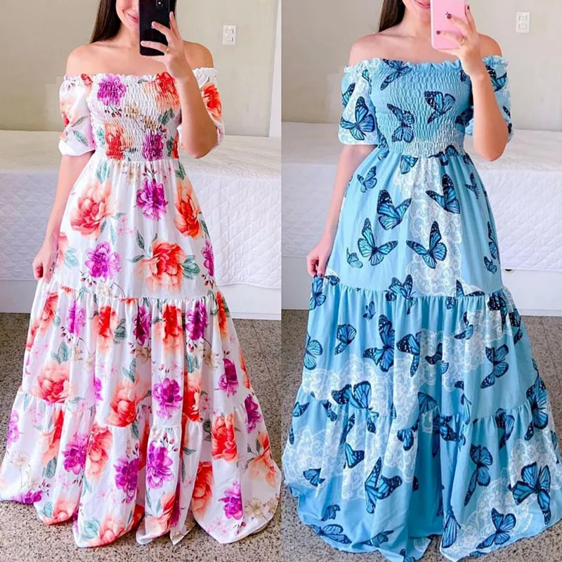 Sexy Off The Shoulder Tube Top Dress Butterfly Rainbow Floral Print Dress Ladies Elegant Slim Summer Bohemian Party Maxi Dresses
Sexy Off The Shoulder Tube Top Dress Butterfly Rainbow Floral Print Dress Ladies Elegant Slim Summer Bohemian Party Maxi Dresses