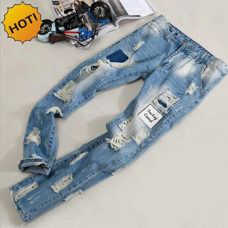 Fashion Mens Hole Ripped Jeans Men Beggar Patch Slim Fit Stretch Washing Light Blue Hip Hop Street Wear BOYS Harem Pants Bottoms
Fashion Mens Hole Ripped Jeans Men Beggar Patch Slim Fit Stretch Washing Light Blue Hip Hop Street Wear BOYS Harem Pants Bottoms