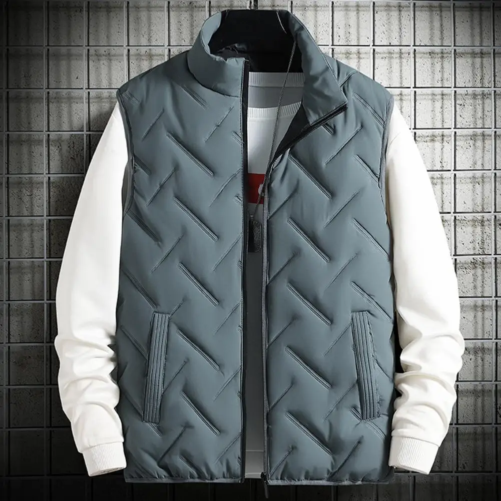 Warm Men Sleeveless Jacket Zipper Solid Color Casual Vest Winter Cotton-Padded Thickened Stand Collar Vest Coat
Warm Men Sleeveless Jacket Zipper Solid Color Casual Vest Winter Cotton-Padded Thickened Stand Collar Vest Coat