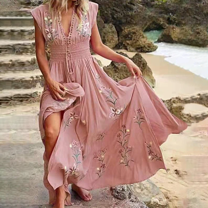2023 Spring Summer Boho Dress V-Neck Women Bohemian Long Party Dress Ladies Floral Print Beach Dress For Women New
2023 Spring Summer Boho Dress V-Neck Women Bohemian Long Party Dress Ladies Floral Print Beach Dress For Women New