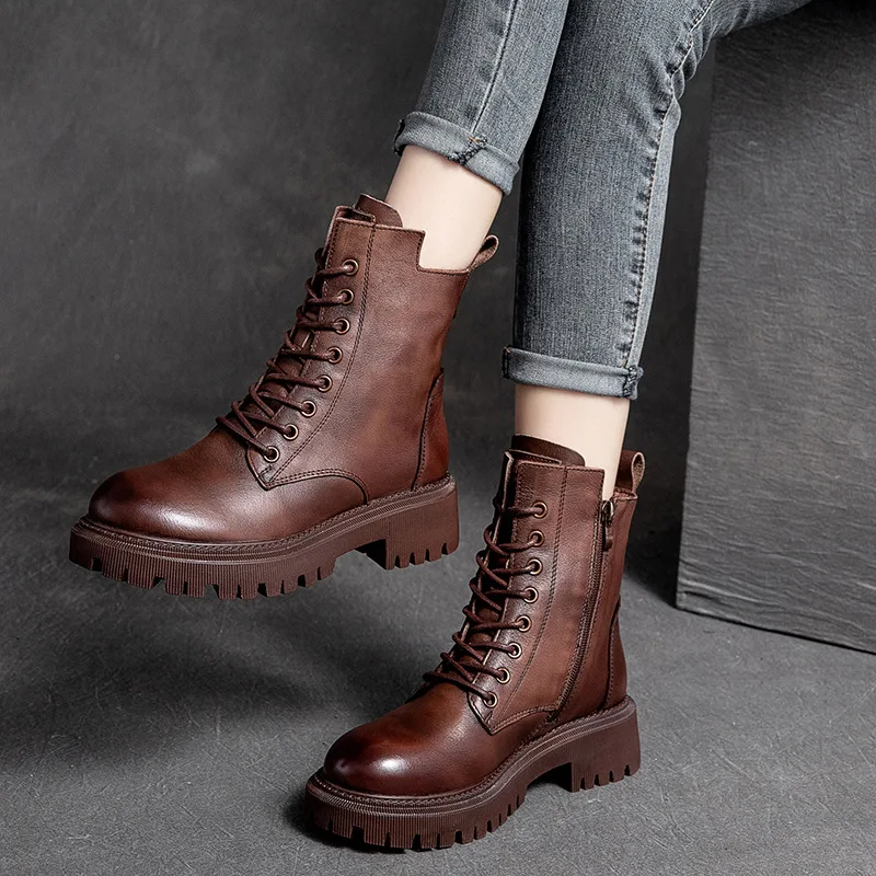 Genuine Leather Shoes Women Boots Zip Round Toe Flat With Handmade Concise Leisure Sewing Platform Boots Free shipping
Genuine Leather Shoes Women Boots Zip Round Toe Flat With Handmade Concise Leisure Sewing Platform Boots Free shipping