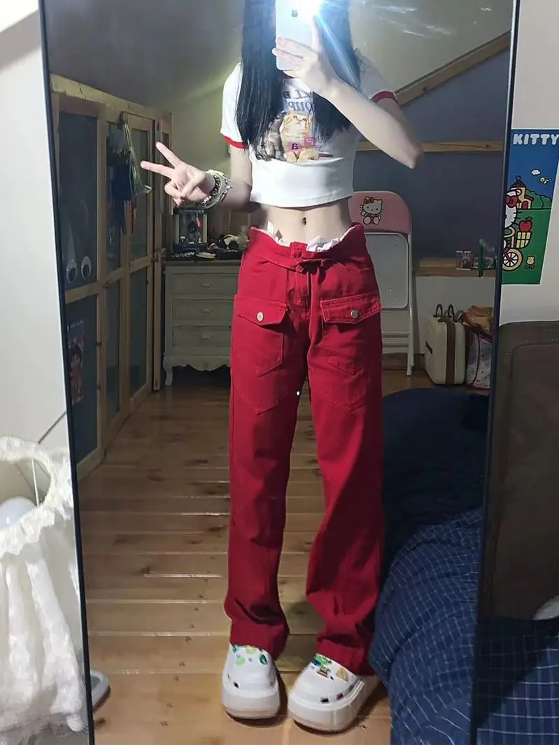 National tide ins American retro red work jeans childrensummer hip-hop street high waist straight casual pants low waist jeans
National tide ins American retro red work jeans childrensummer hip-hop street high waist straight casual pants low waist jeans