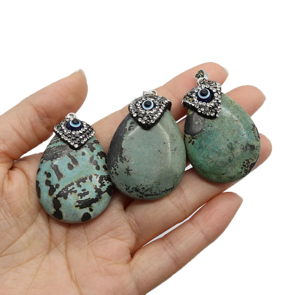 Natural Stone Drop Shape Green Pine Stone Pendant 30x45mm Charm Fashion Set Rhinestone Eyeball DIY Necklace Earring Accessories
Natural Stone Drop Shape Green Pine Stone Pendant 30x45mm Charm Fashion Set Rhinestone Eyeball DIY Necklace Earring Accessories
