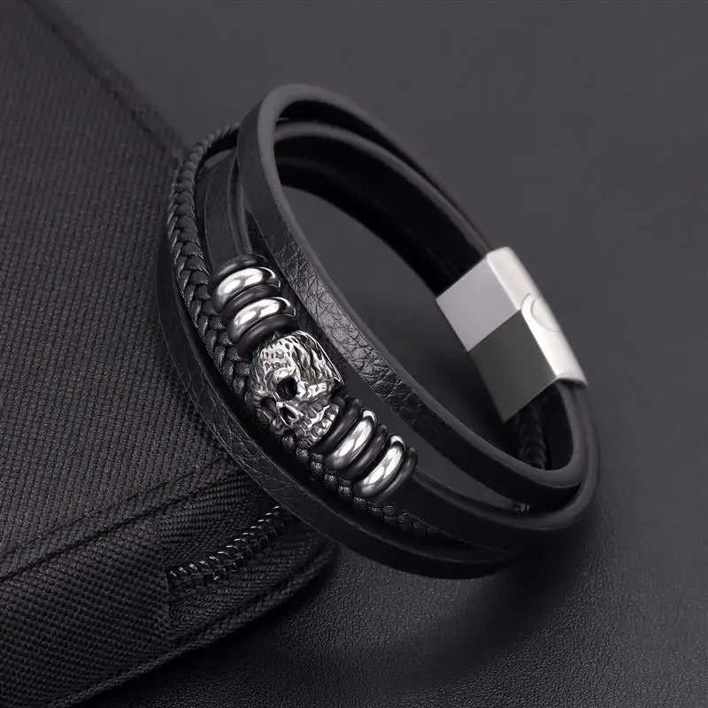OBSEDE Trendy Skull Design Leather Bracelet Classic Stainless Steel Men's Bracelet Multilayer Braided Bangle Jewelry Accessories
OBSEDE Trendy Skull Design Leather Bracelet Classic Stainless Steel Men's Bracelet Multilayer Braided Bangle Jewelry Accessories
